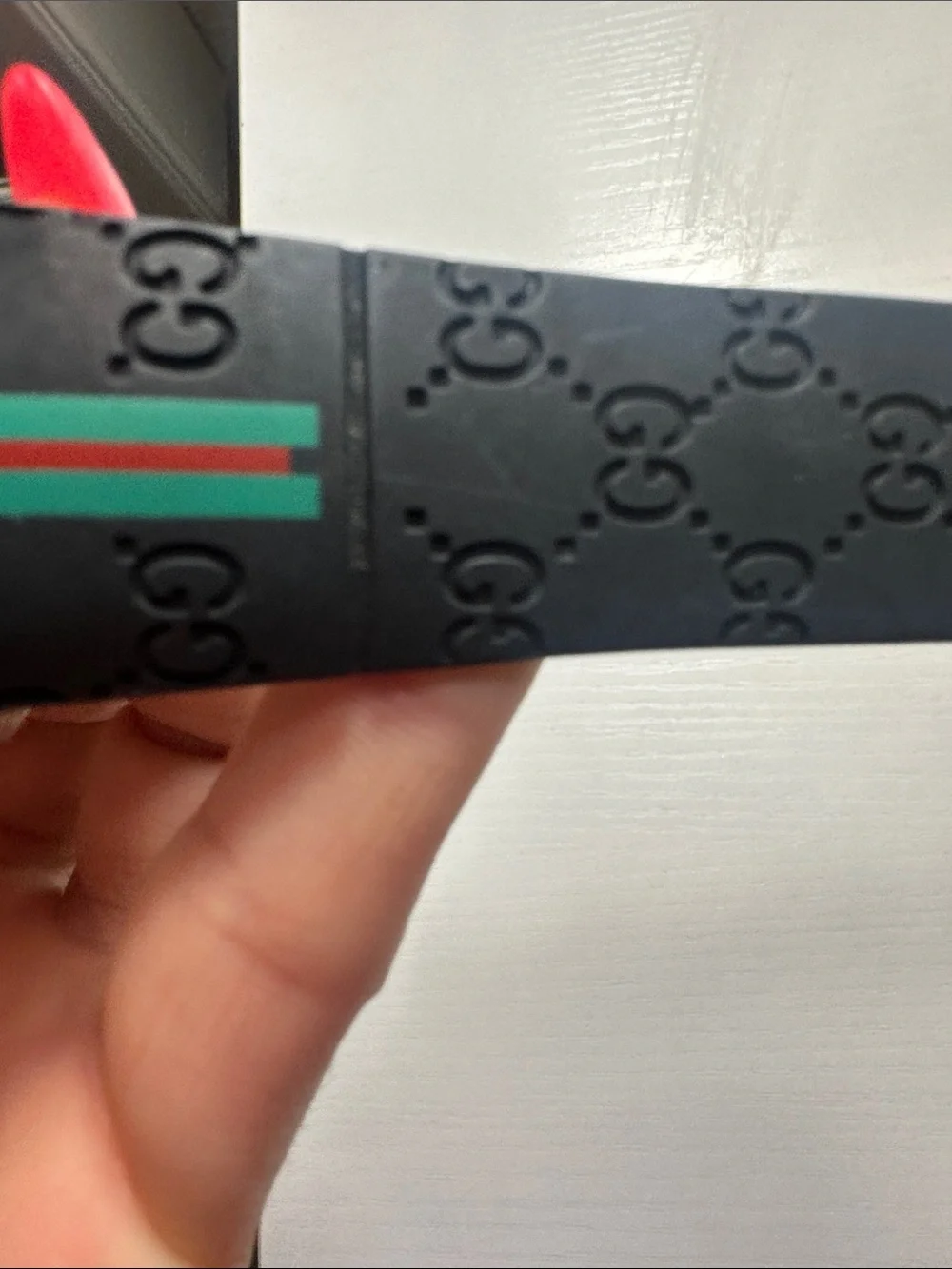 Gucci Black Silicone Strap Watch with Green-Red Accent